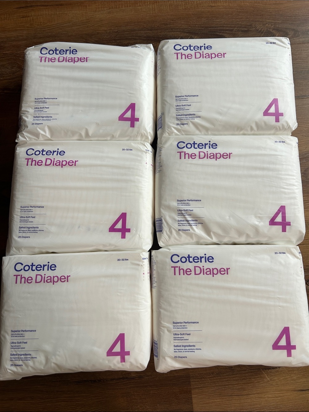Coterie The Diaper Size 4 - New in Package. Bundle of 6 packs. 150 diapers total
